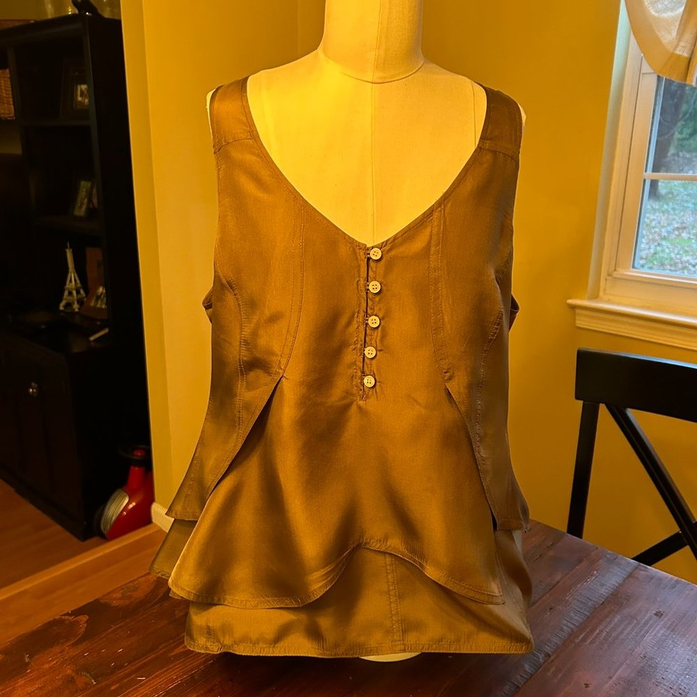 J Crew Satin Golden Moss Green Tulip Camisole Tank Size Medium